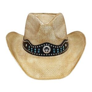 Western Straw Cowboy Hat with Leather Band